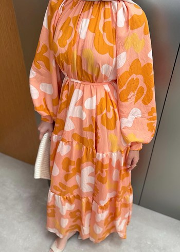 Turuncu Bağcıklı Bohem Uzun Elbise - Görsel 3
