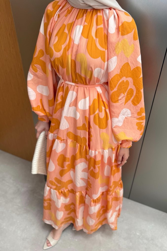 Turuncu Bağcıklı Bohem Uzun Elbise - Görsel 3