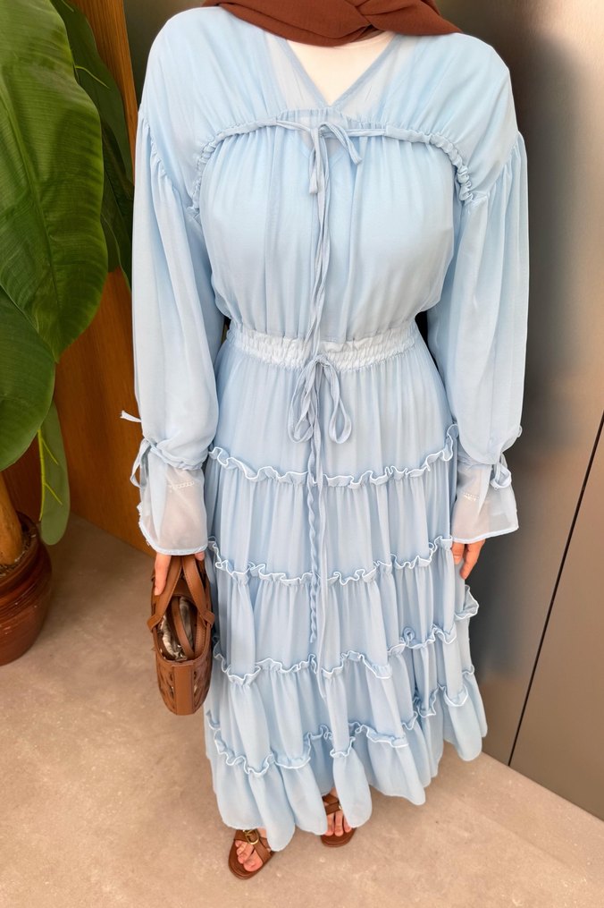 Bohem Rüzgârı Uzun Mavi Elbise - Görsel 2