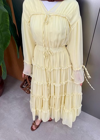 Sarı Uzun Volanlı Bohem Elbise - Görsel 3