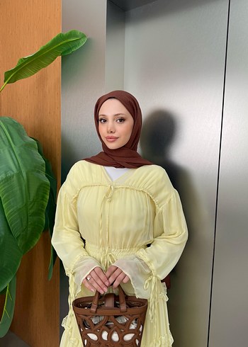 Sarı Uzun Volanlı Bohem Elbise - Görsel 2