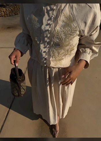 Bohem Tarz Uzun Bej Kadın Elbise - Görsel 2