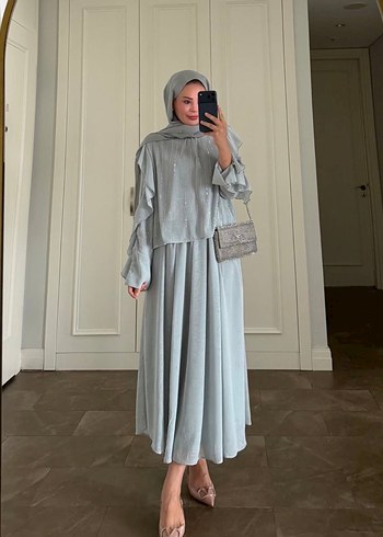 Bej Nakışlı Uzun Bohem Elbise - Görsel 2