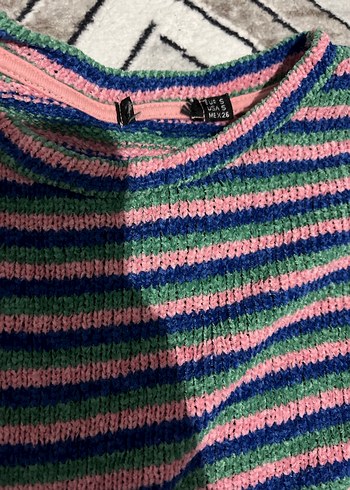 Çizgili Triko Kısa Kollu Kız Tişörtü - Görsel 3