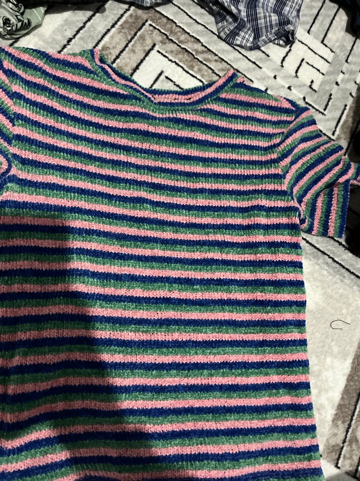 Çizgili Triko Kısa Kollu Kız Tişörtü - Görsel 2