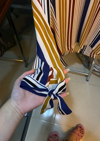 LC Waikiki Çizgili, V Yakalı Kadın Bluz