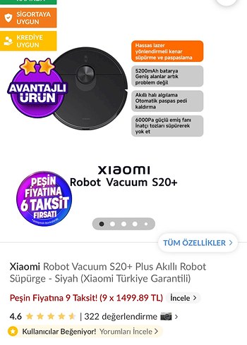 Xiaomi Robot Vacuum S20+ Siyah Akıllı Robot Süpürge - Görsel 3