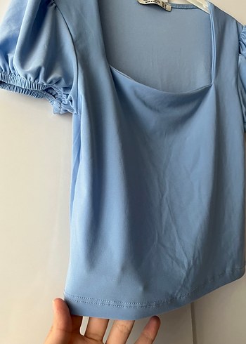 Mavi Drapeli Kısa Kollu Mini Bluz - Görsel 3