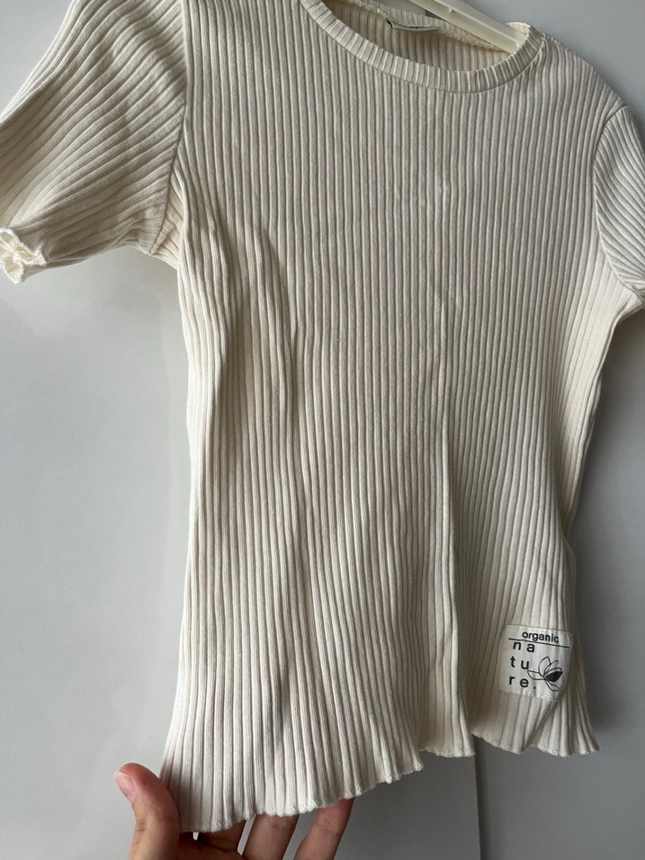 Beyaz Kısa Kollu Fit Keten Tişört - Görsel 3