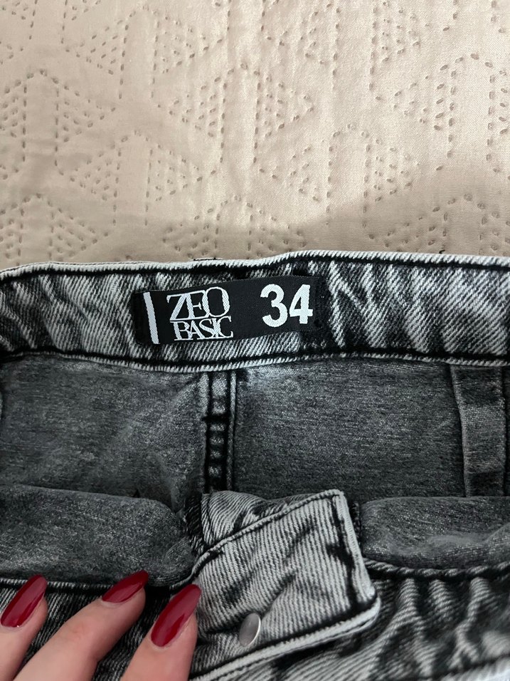 Gri Denim Kemerli Mini Etek - Görsel 3