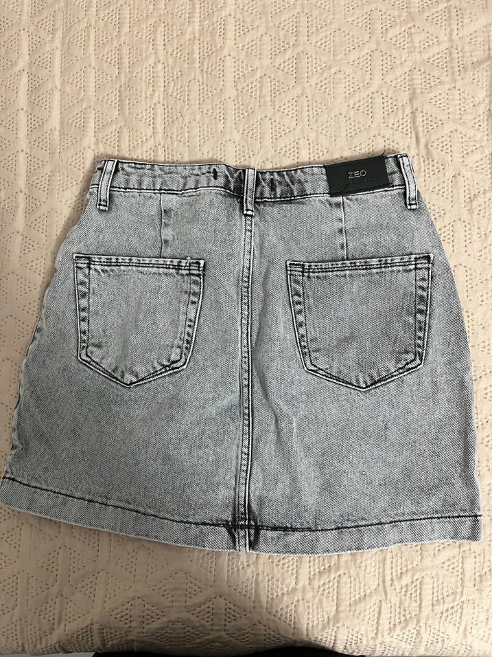 Gri Denim Kemerli Mini Etek - Görsel 2