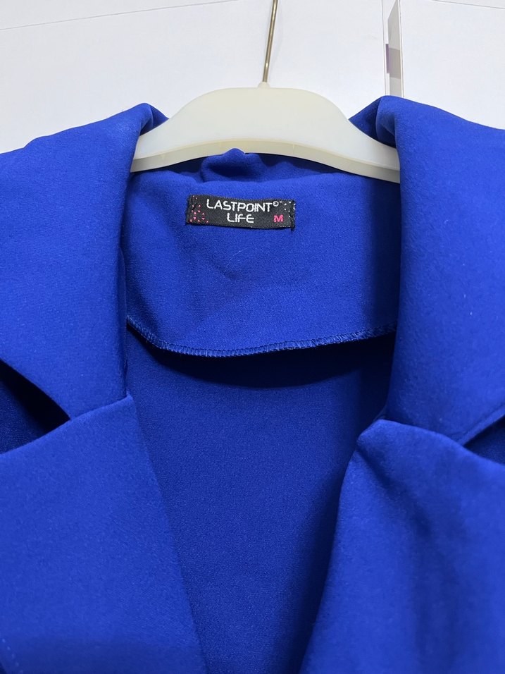 Düğmeli Kısa Mavi Kadın Blazer Ceket - Görsel 2