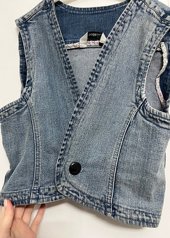 Vintage Kadın Mavi Denim Kolsuz Ceket - Görsel 2
