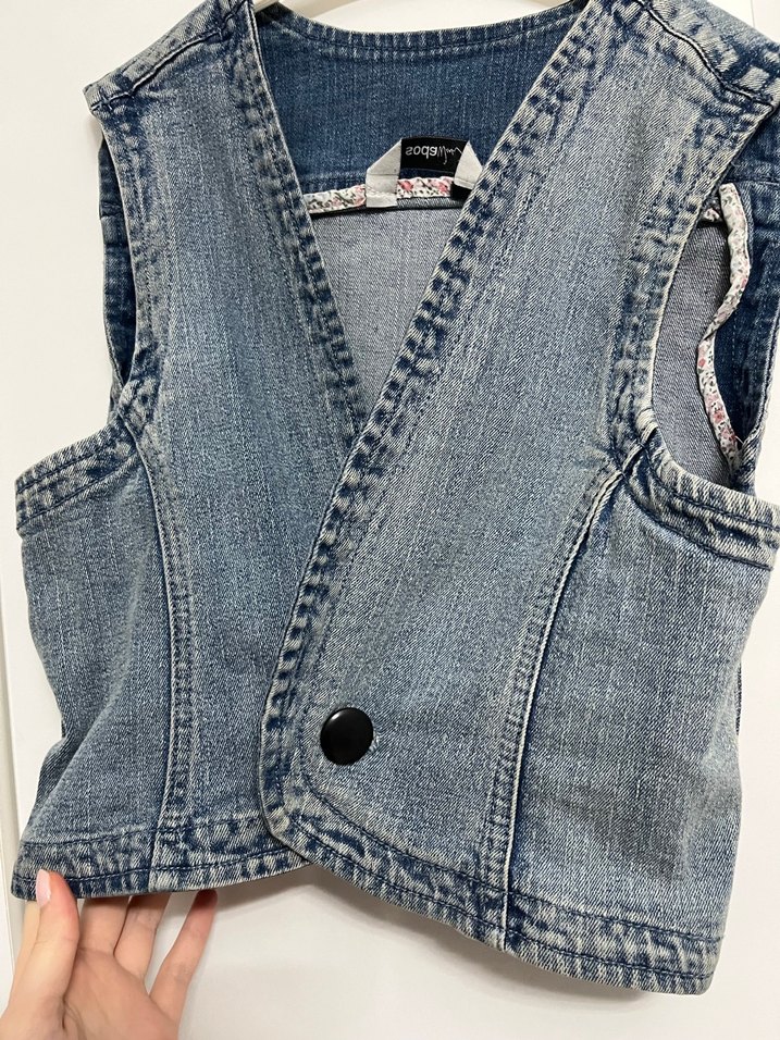 Vintage Kadın Mavi Denim Kolsuz Ceket - Görsel 2