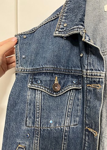 Kadın Mavi Düğmeli Kot Yelek - Görsel 2