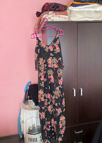 38 Beden pembe Renk Pembe Çiçekli Uzun Bohem Elbise