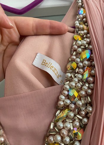 Pembe V Yaka Drapeli Uzun Abiye Elbise - Görsel 3