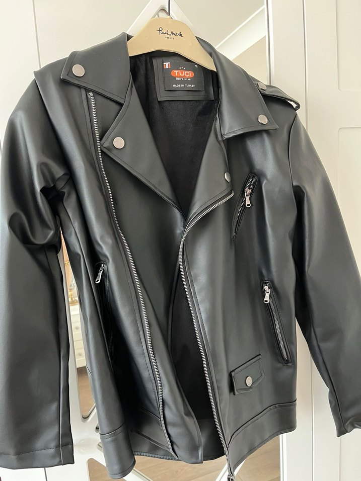 Erkek Siyah Deri Biker Ceket - Görsel 2