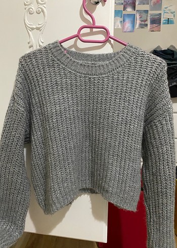 Gri Örgü Kadın Triko Kazak - Görsel 2