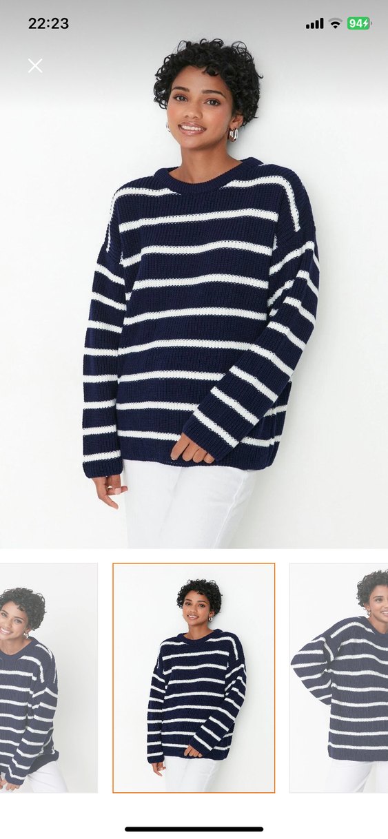 Lacivert Beyaz Çizgili Kadın Triko Kazak - Görsel 3