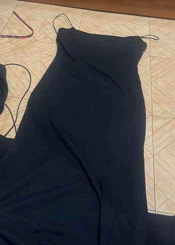 Drapeli Siyah Uzun elbise - Görsel 2