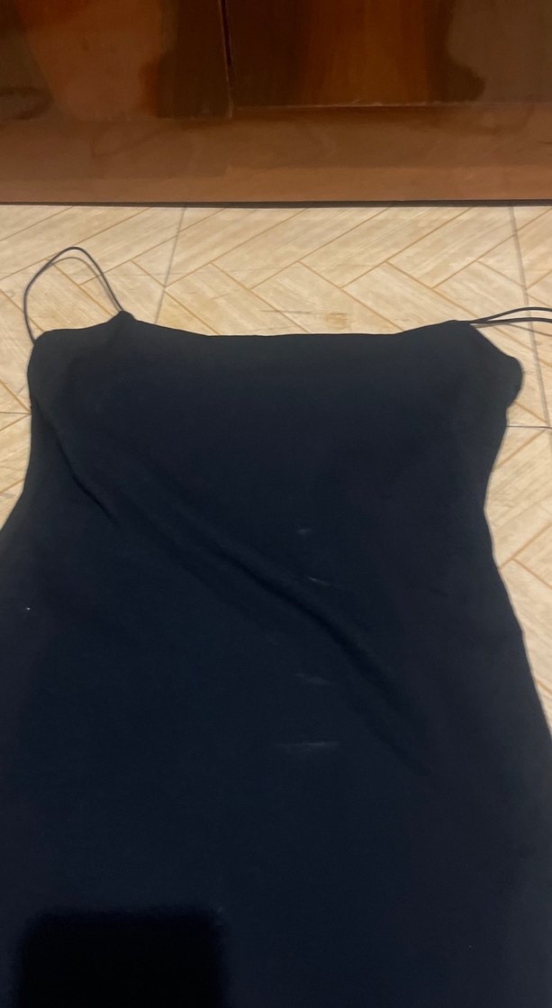 Drapeli Siyah Uzun elbise - Görsel 4