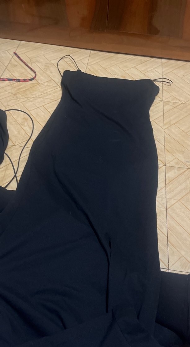 Drapeli Siyah Uzun elbise - Görsel 2