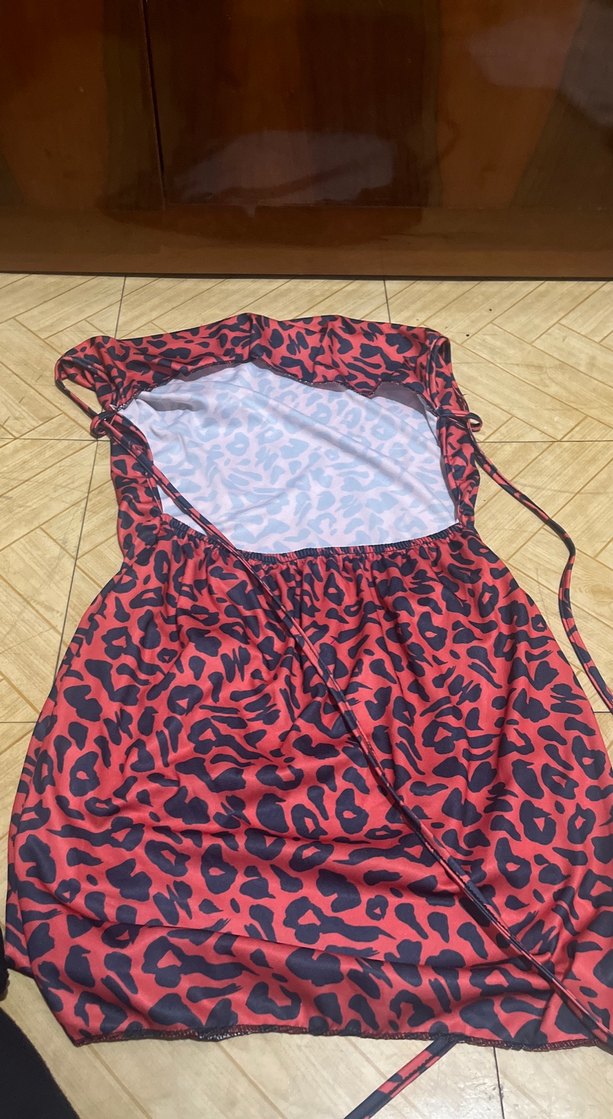 Kırmızı Desenli Uzun Straplez Elbise - Görsel 4