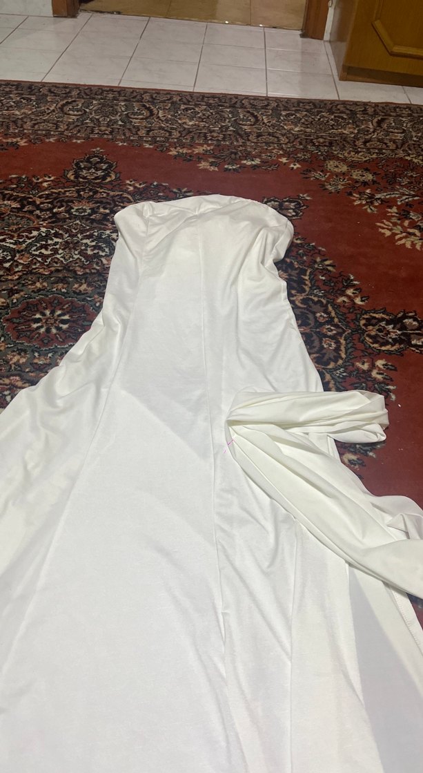 Beyaz Drapeli Straplez Uzun Kadın elbise - Görsel 5