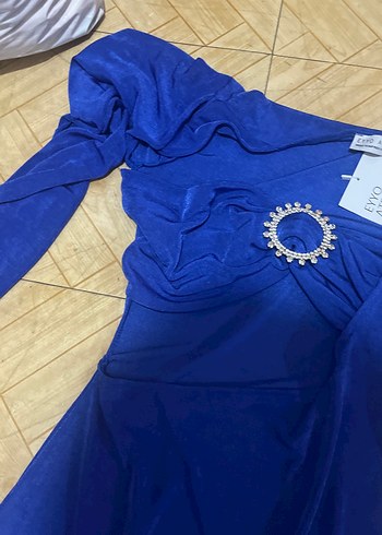 Mavi Drapeli Uzun Abiye Elbise - Görsel 5