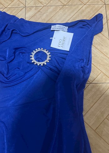 Mavi Drapeli Uzun Abiye Elbise - Görsel 4