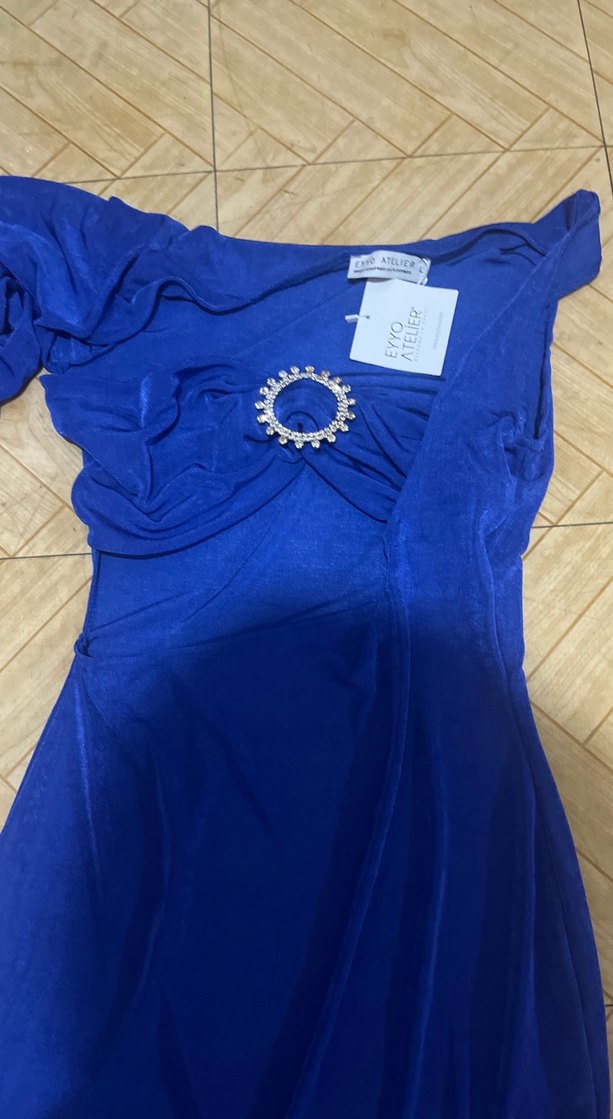 Mavi Drapeli Uzun Abiye Elbise - Görsel 3