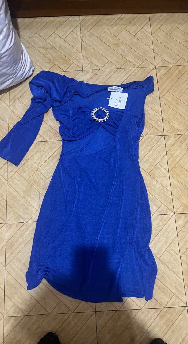 Mavi Drapeli Uzun Abiye Elbise - Görsel 2