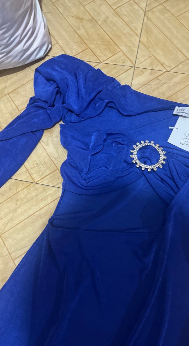 Mavi Drapeli Uzun Abiye Elbise - Görsel 5