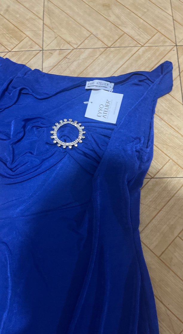 Mavi Drapeli Uzun Abiye Elbise - Görsel 4