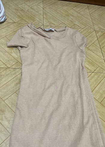 Bej V Yaka Uzun Triko Kadın Elbise - Görsel 3