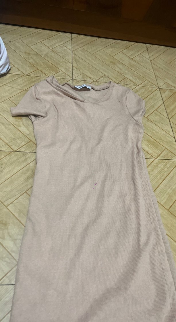 Bej V Yaka Uzun Triko Kadın Elbise - Görsel 3