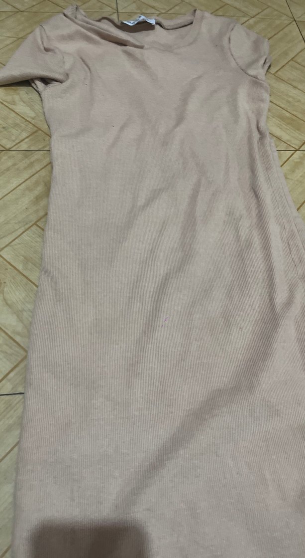 Bej V Yaka Uzun Triko Kadın Elbise - Görsel 4