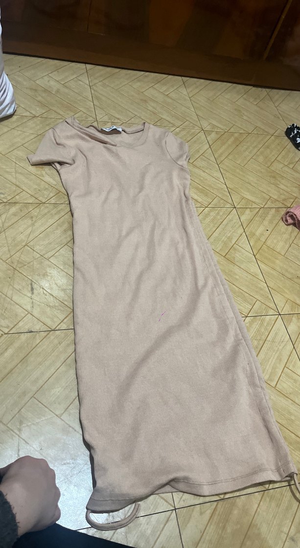 Bej V Yaka Uzun Triko Kadın Elbise - Görsel 2