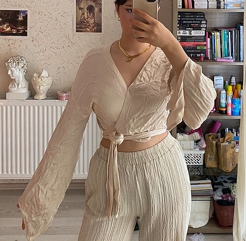 Saten bağlamalı bluz