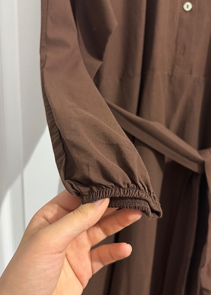 Kahverengi Viskon Elbise - Görsel 2