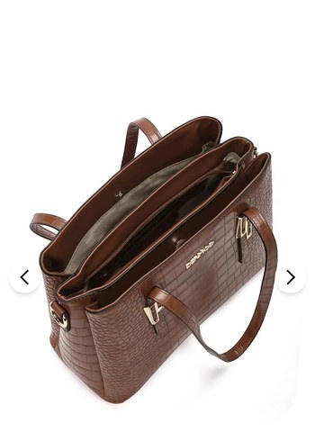 Derimod taba rengi Krokodil Desenli Kadın Çanta.HİÇ KULLANILMADI - Görsel 7