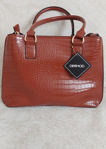 Derimod taba rengi Krokodil Desenli Kadın Çanta.HİÇ KULLANILMADI - Görsel 2