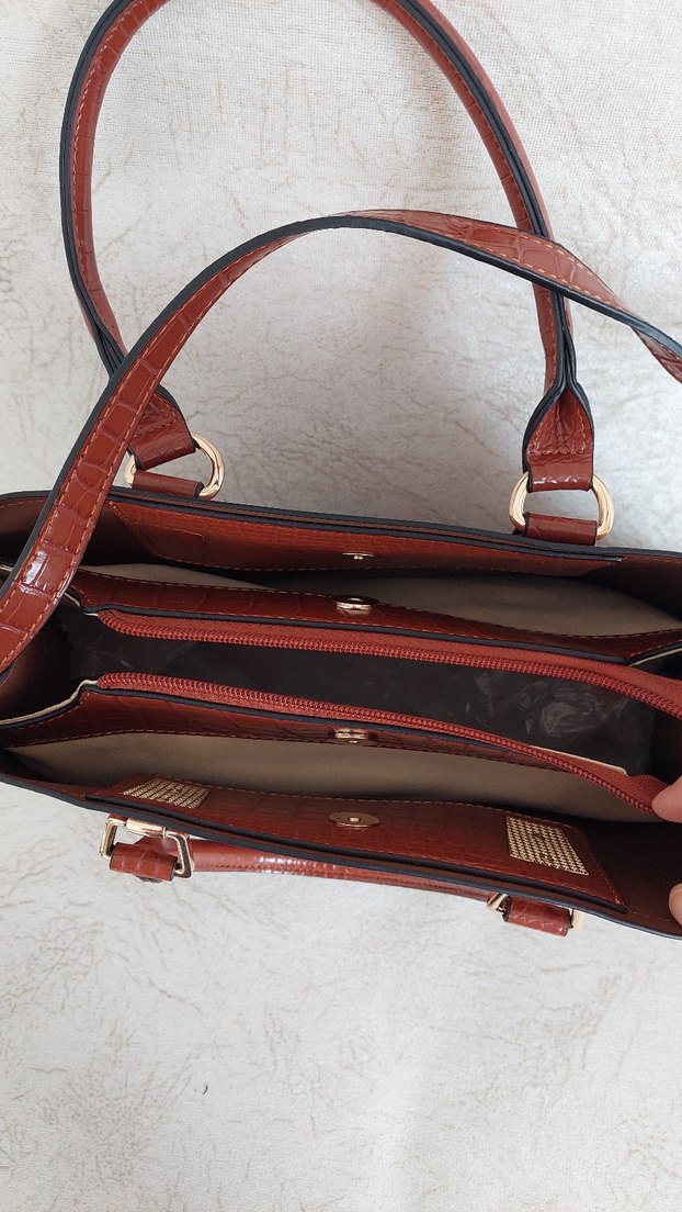 Derimod taba rengi Krokodil Desenli Kadın Çanta.HİÇ KULLANILMADI - Görsel 3