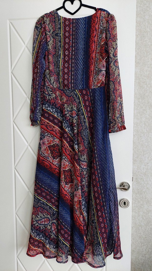 Bohem Desenli Uzun Kollu Kadın Elbise - Görsel 2