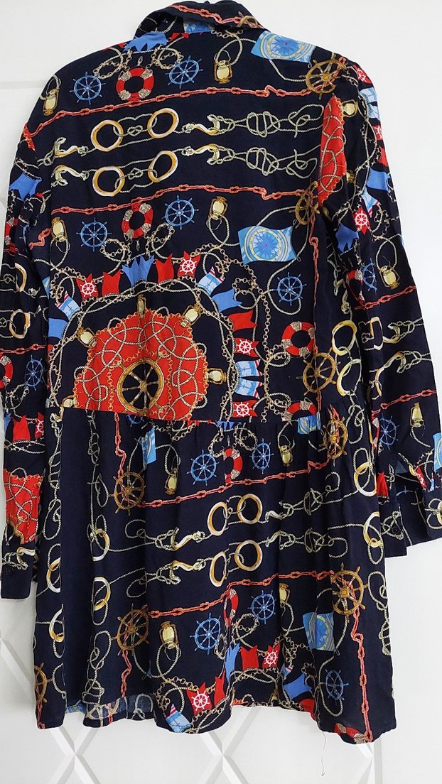 Renkli Zincir Desenli Uzun Kollu Bohem Tunik  şifon elbise - Görsel 2