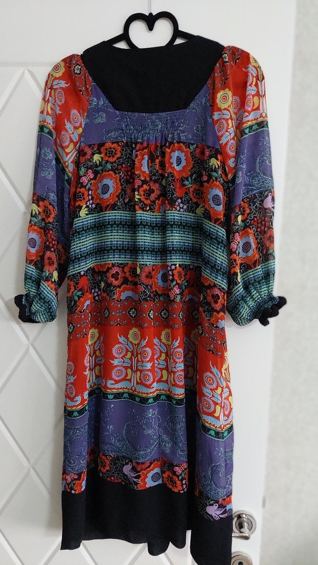 Desenli Bohem V Yaka şifon Elbise - Görsel 3