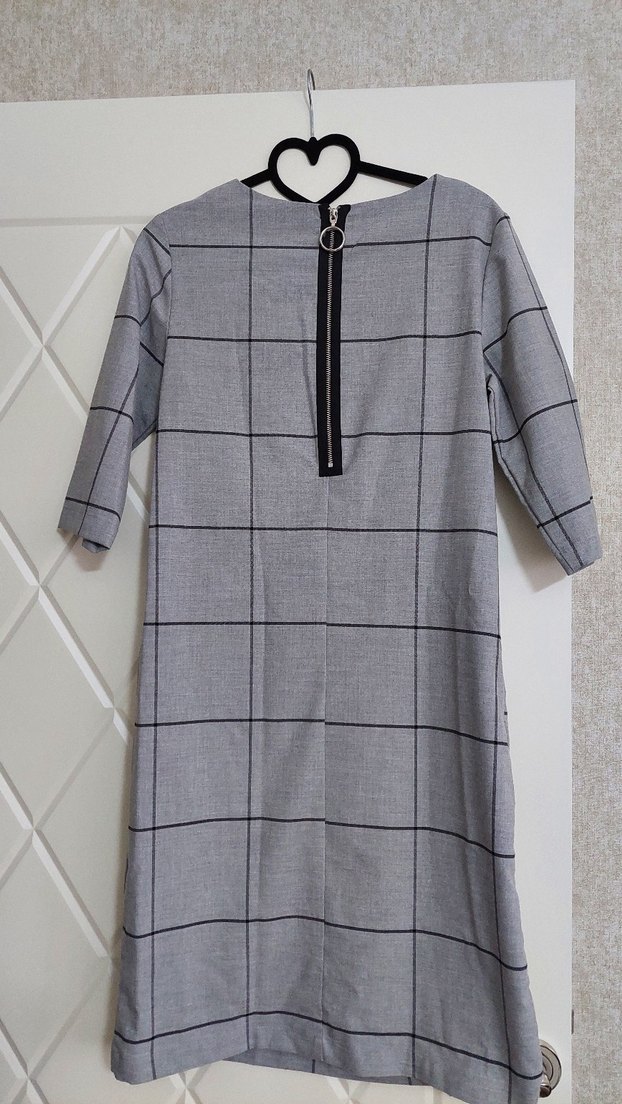 Gri Kareli Midi Kalem Elbise - Görsel 2