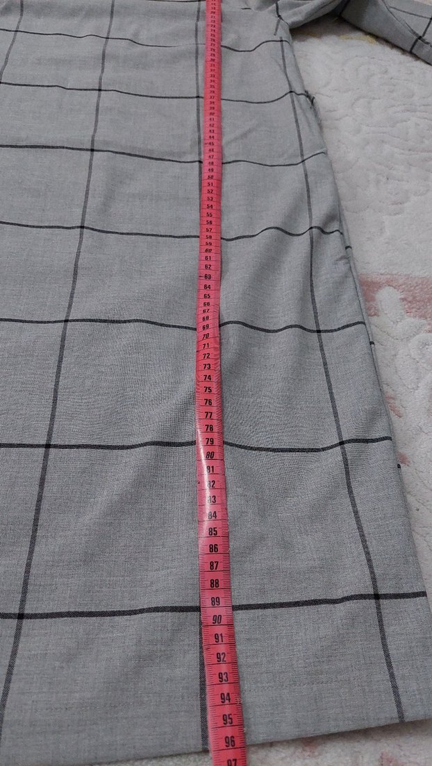 Gri Kareli Midi Kalem Elbise - Görsel 5