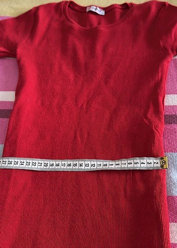36 Beden Kırmızı Midi Kısa Kollu Günlük Elbise